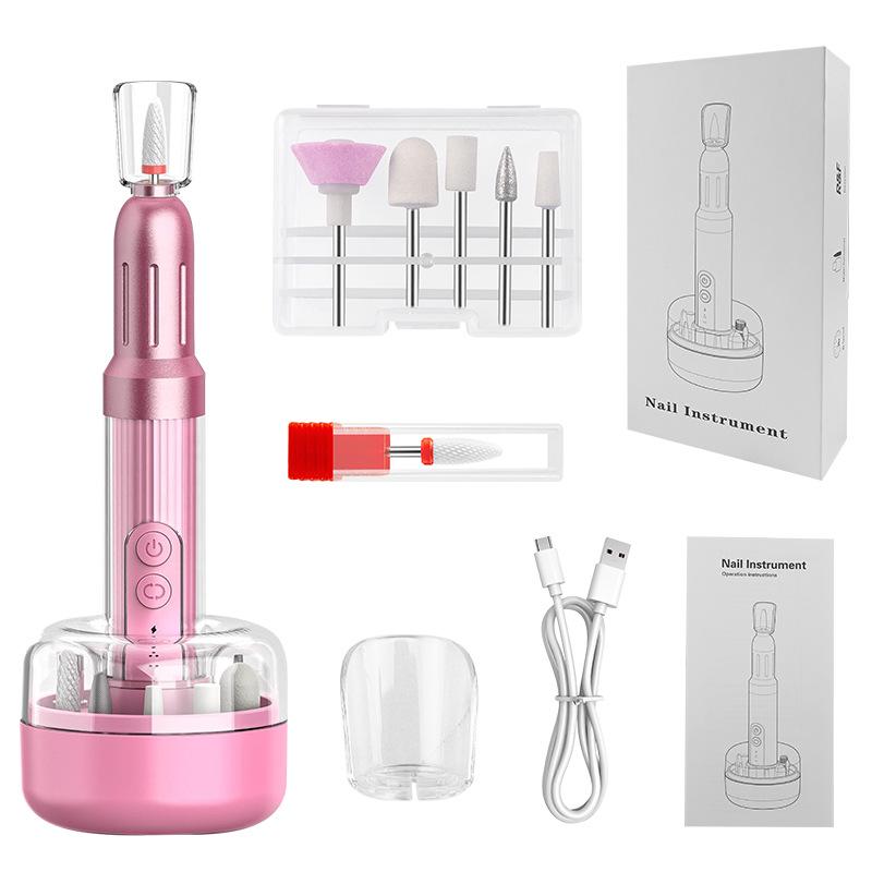 Electric Nail File & Polisher with Base Display - Pen-Style Manicure Grinding & Exfoliating Machine