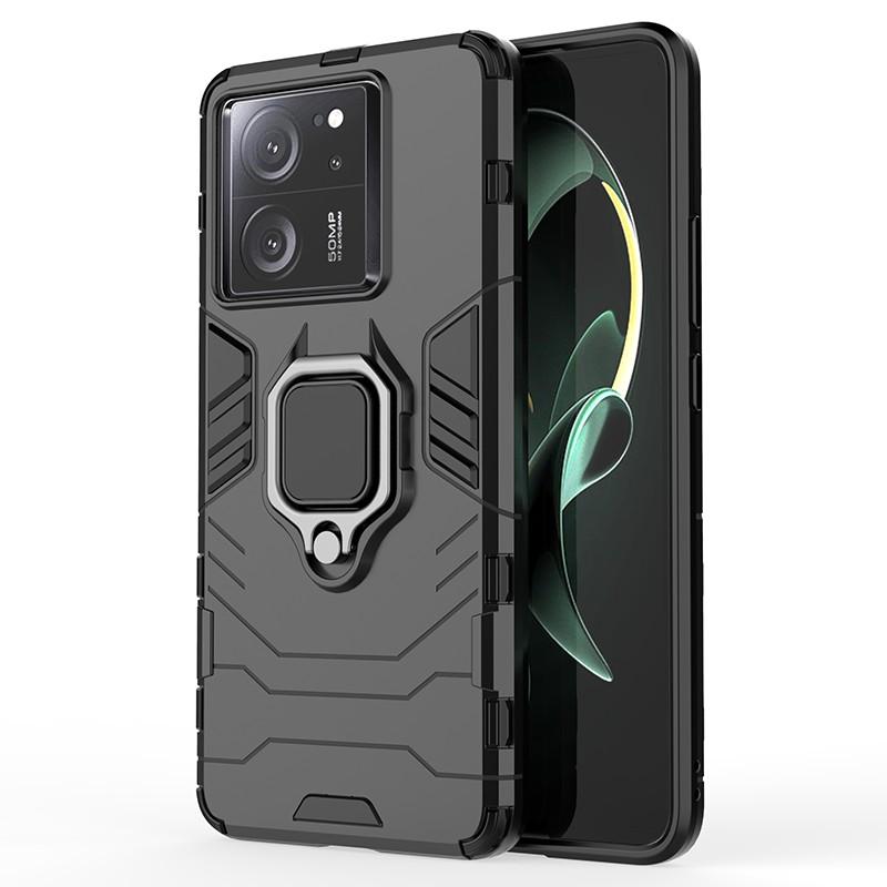 

For Xiaomi Redmi K60 Ultra/13T/13T Pro Anti-drop Back Cover Ring Holder Kickstand PC+TPU Phone Case Black
