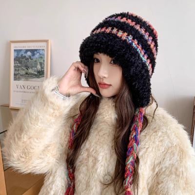 Autumn and Winter Plush Ear Caps Children's Versatile Straps Knitted Headgear Warm and Cold-proof Pullover Cap