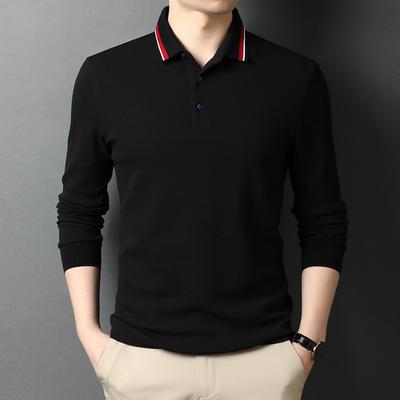 Herren Langarm T-Shirt Frühling Neu Revers Einfarbig Mittleren Alters Mode Lässiges T-Shirt Frühling