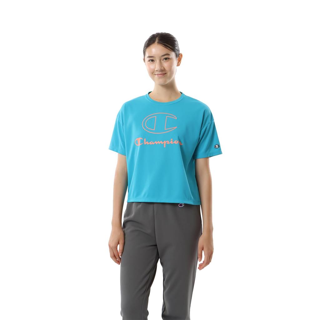 Champion Short Sleeve Round Odor UV Graphic Logo Print Women's T-Shirt, Turquoise, CW-ZS305, Neck, Antibacterial, Resistant, Quick-Drying, Protection,