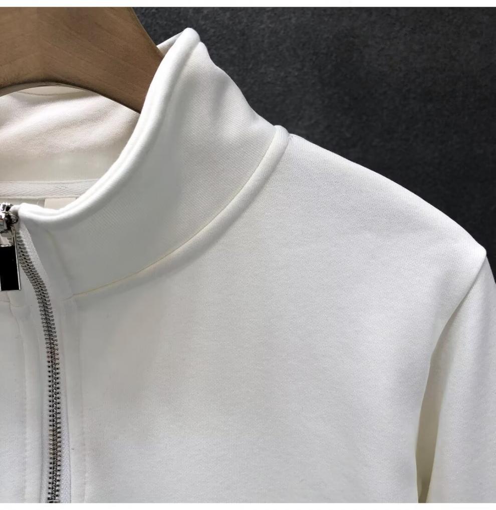 Hong Kong-Style Men's Retro Streetwear Solid Color Half-Zip Long Sleeve Hoodie