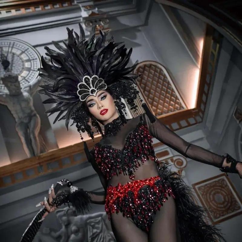 Anime-Charakter Cosplay Halloween Kopfbedeckung Bauchtanz Performance Haarbänder Bunte Feder Stirnbänder Weihnachtstag Kopfbedeckung Zubehör