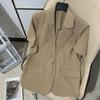 Blazer de Negocios Ligero de Verano para Mujer con Mangas Cortas: Blazer de Color Sólido, Corte Holgado con Cuello Alto