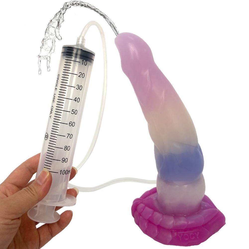 Large Animal Wolf Squirting Function Dildo Ejaculation Penis Silicone Dog Knot Anal Plug Sex Toys Female Masturbator Suction Cup