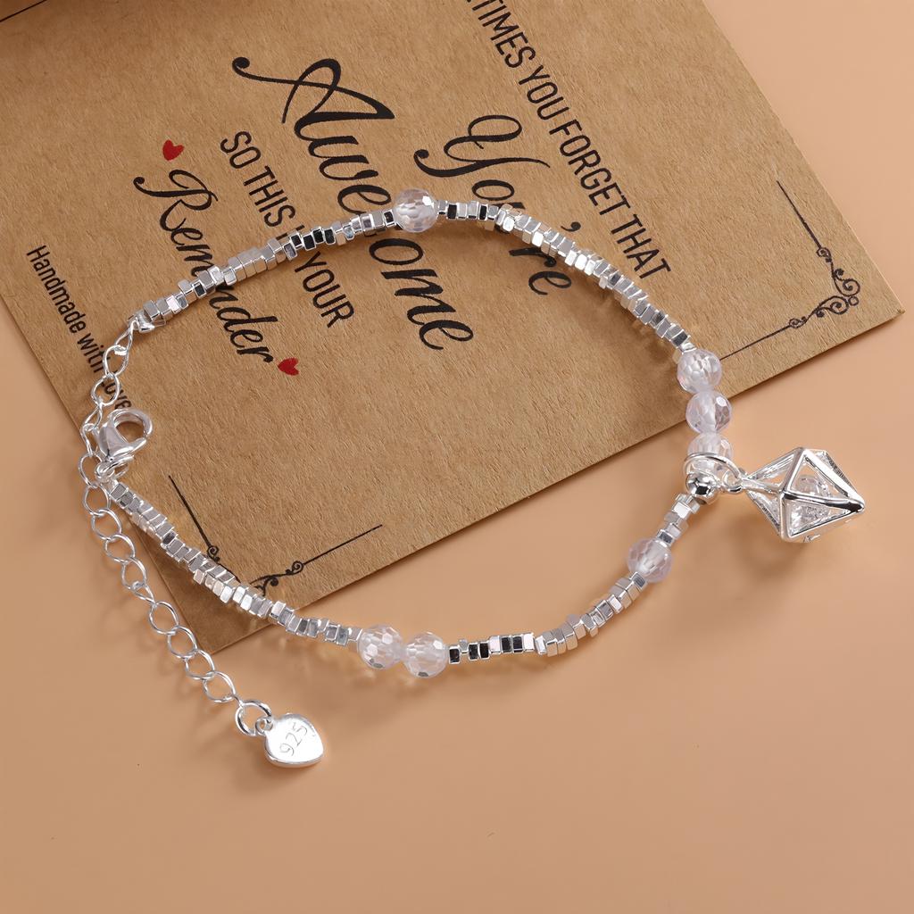 925 Silver Multicolour Bead Bracelet For Women Three Layers Geometry Drip Glaze Versatile Jewelry Dropship