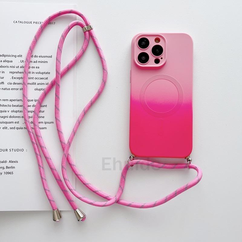 Etui z paskiem na szyję Crossbody Dla Samsung Galaxy S24 Ultra S23 FE S21 S20 S25 Plus Note 20 Magsafe Magnetyczne Pokrowiec z Paskiem na Obiektyw Gradientowy