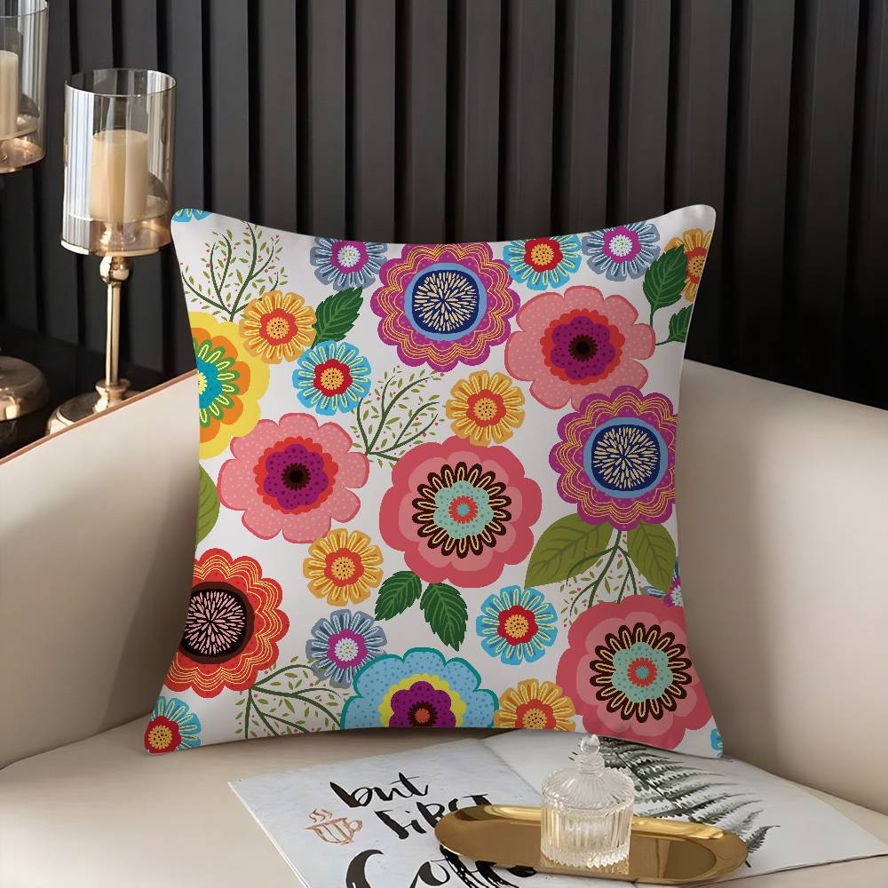 Pillow Case Colorful Flowers Home Dorm Chair Back Short Plush Double-sided Printing Office Nap Time Cushion Cover