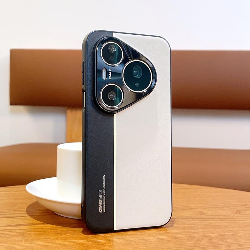 Luxury Fluorescent Line PU Leather Case for Huawei Pura 90 Pro Max 80 Ultra P80 Pro P70 Pro+ Soft Edge Metal Lens Ring Cover
