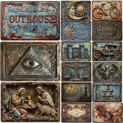 FJ Vintage Decor Metal Tin Signs 2D Flat Printing Retro Posters Room Decoration Home Bar Pub Club Wall Art Decor