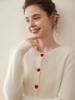 Women's Cashmere Round Neck Cardigan - Soft Knitwear with Heart Buttons, Versatile Base Layer Top, Solid Color Casual Outerwear