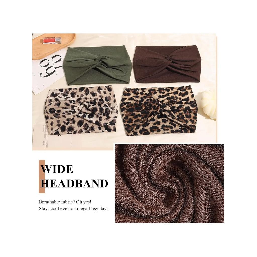 4-Piece Women's Hairband Set: Wide and Narrow Elastic Bohemian-Style Tie-Dye Bow Hairbands, Retro Style