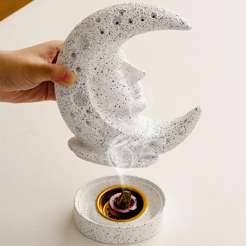 Moon Themed Resin Aromatherapies Burners Middle Eastern Dust Resistant Ashes Catcher Decorative Piece for Living Space