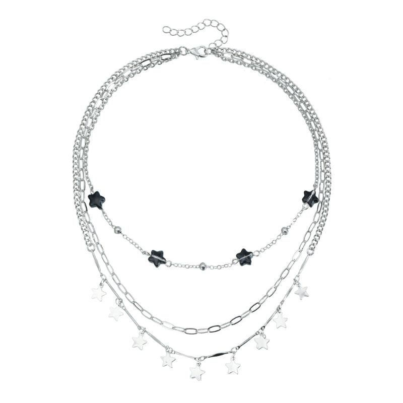 

Three Layer Stackable Star Shaped Sequins Necklace Alloy Material Retro Dark Design Clavicle Chain for Daily Wear 1