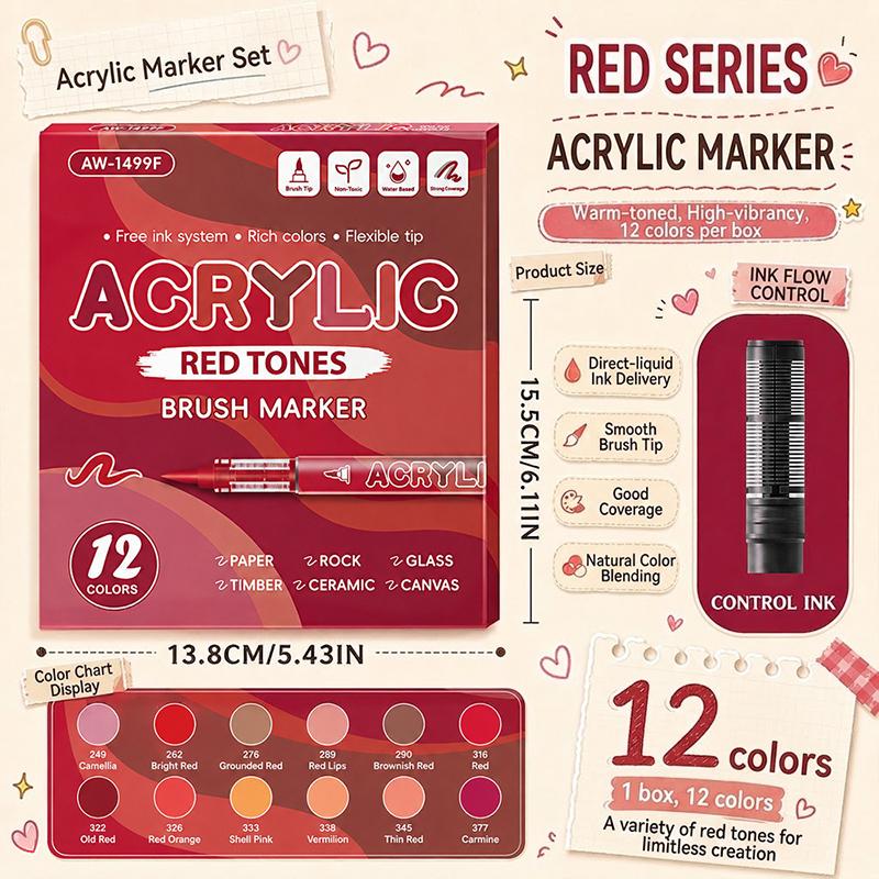 12 Colors Acrylic Markers Soft Brush Pen Tip 7 Color Systems For Drawing Anime Painting DIY Rock Halloween Gifts Art Supplies