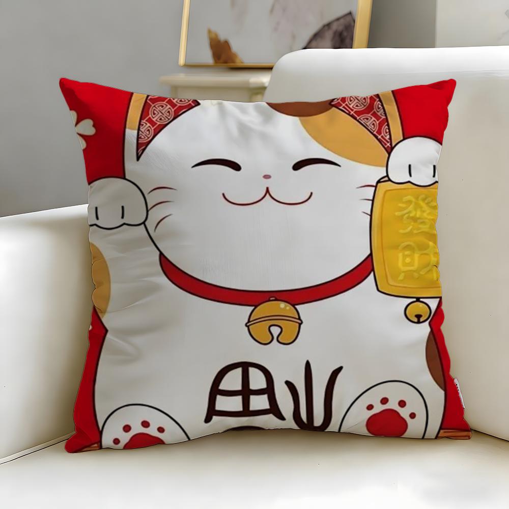 classic Neko Rich Luck Money Cat Cushion Cover Soft & Easy-Wash Pillow Case – Versatile for Couch, Bed, Travel and Office