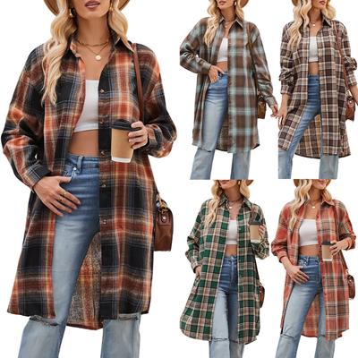 Women's Autumn and Winter New Casual Casual Loose Long Windbreaker Plaid Shirt