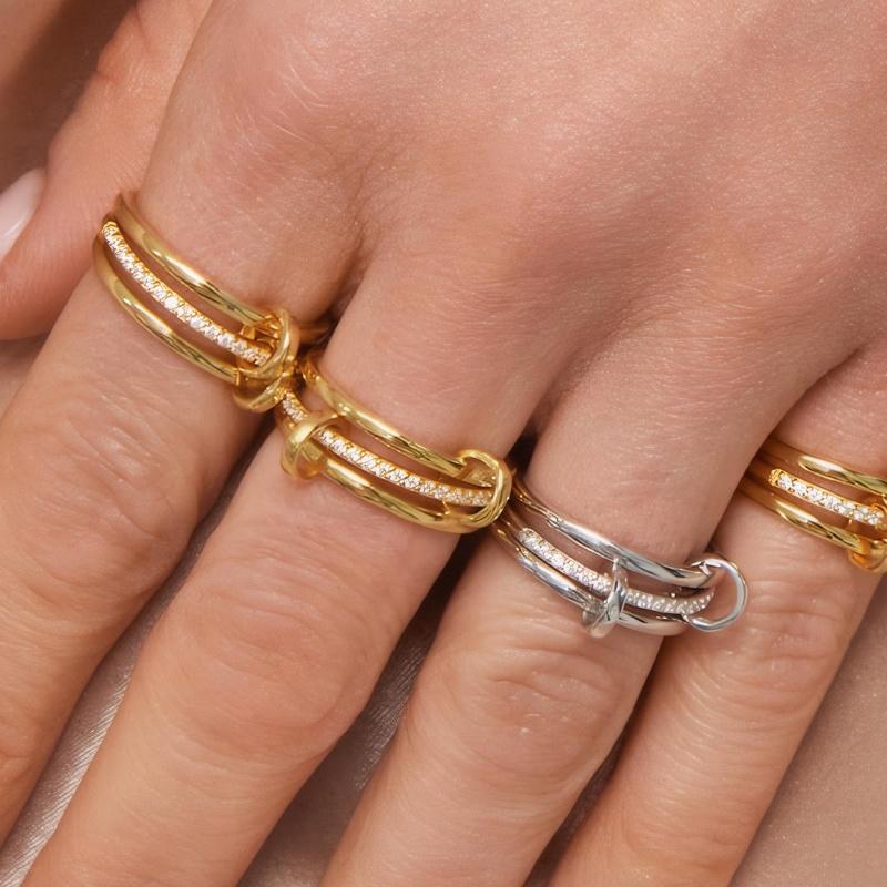 Stainless Steel Gold-Plated Zircon Three-Layer Stacked Round Ring For Women Non Tarnish Interlocked Rings Set Trend Jewelry Gift