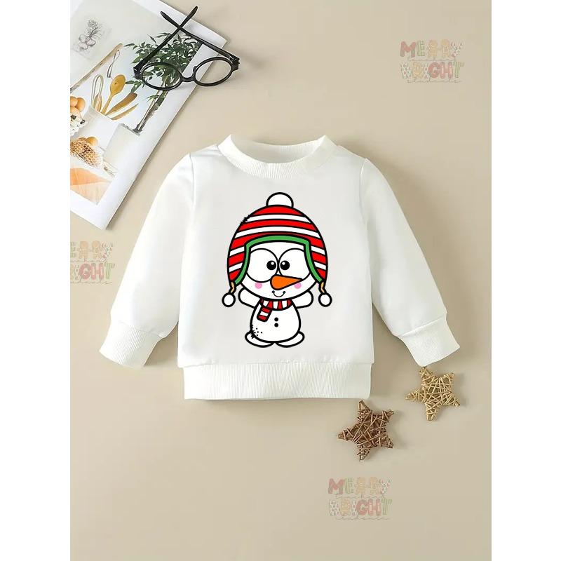 Kids Crewneck Sweatshirt, Cute Eye-Catching Contrast Color Snowman Print 110