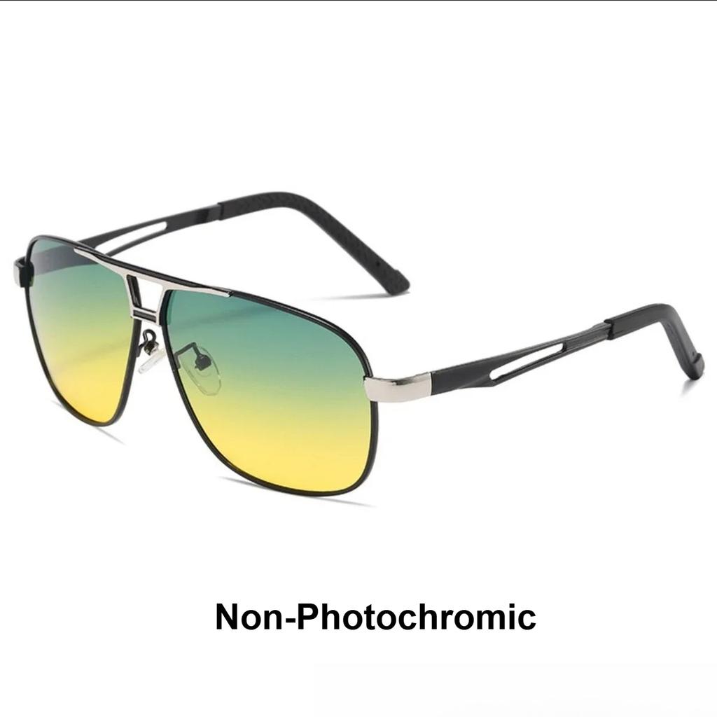 Men Pochromic Sunglasses Aluminum Magnesium Material Spring Hinge Sun Glasses Driving Cycling Fishing Day Night Use