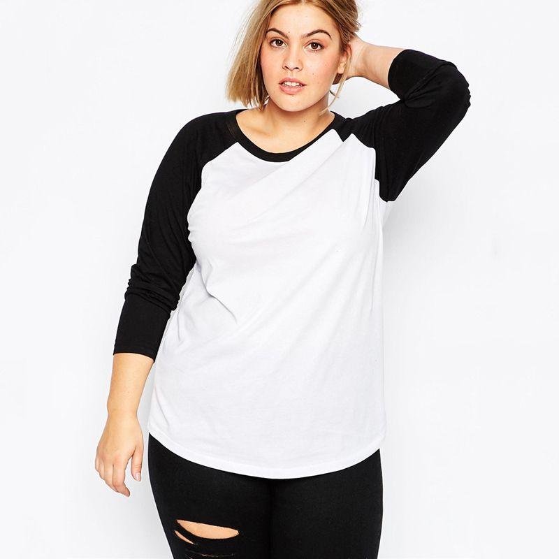 

R l Spring & Fall New Arrival Fashion Chubby Girl XL Black and White Color Matching Casual Long Sleeve T-shirt Tops Female 1456 Black and White 2XL