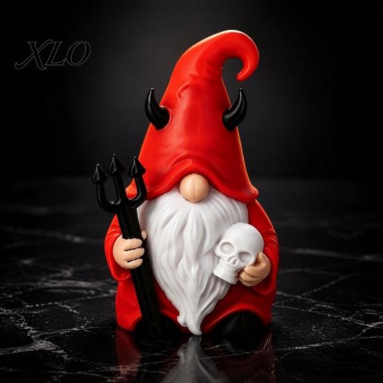Festival Party Atmosphere Props Halloween Devil Gnome Statue, 3D Printed Red Hat Figurine, Gothic Collectible Tabletop Art Dwarf Ornament for