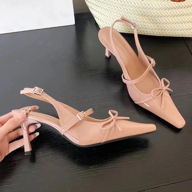 Fashion Bow High Heeled Sandals Women Pointed Toe Sexy Shoes Elegant Woman Slippers Summer 2025 Dress Luxury Pumps Fashion Ladies Shoes