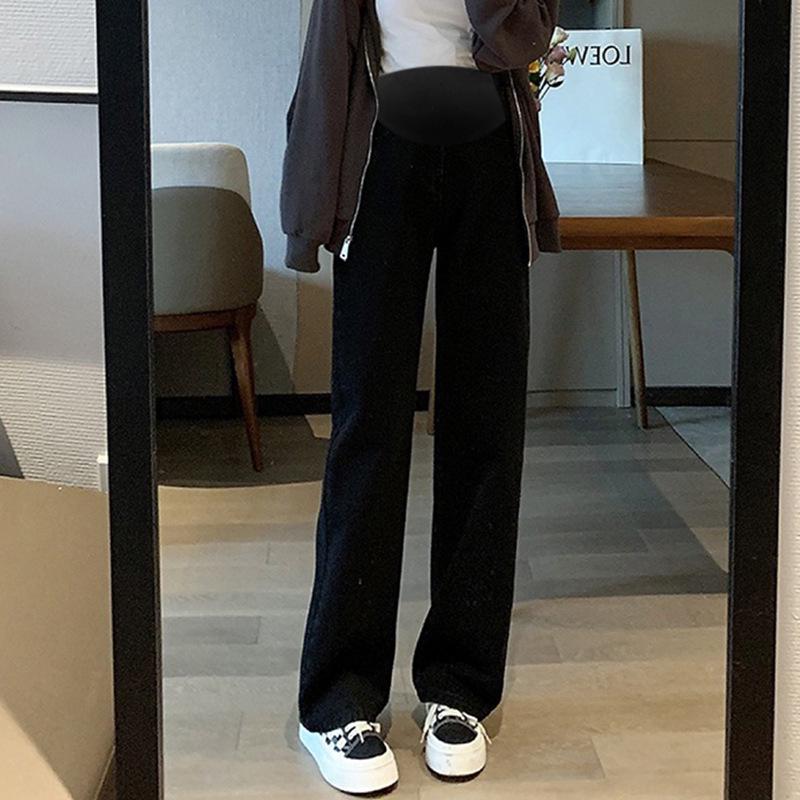 

Light Color Plus Fleece Maternity Wide-Leg Floor-Length Jeans for Spring, Autumn, and Winter M (Height 160cm+)