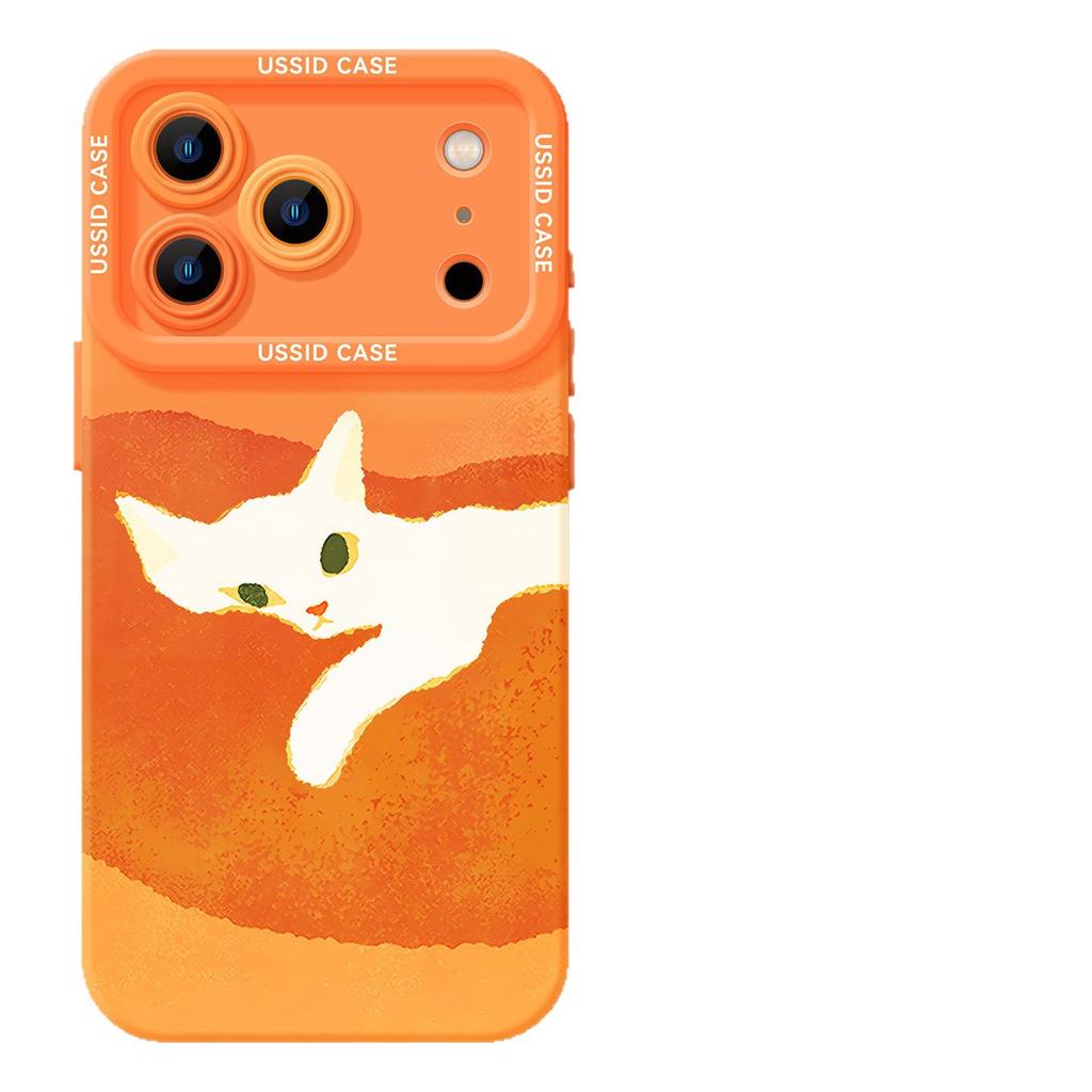 Orange cat mobile phone case with lanyard, suitable for iphone17 Apple 16pro silicone 15/14 new 13 soft case
