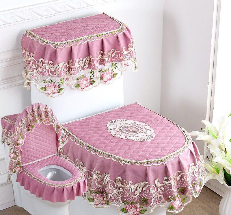 3 sztuk/zestaw koronkowy haft odpinany nakładka na sedes tkanina pyłoszczelna miękka deska sedesowa poduszka z pierścieniem dekoracja wnętrz nakładka na toaletę