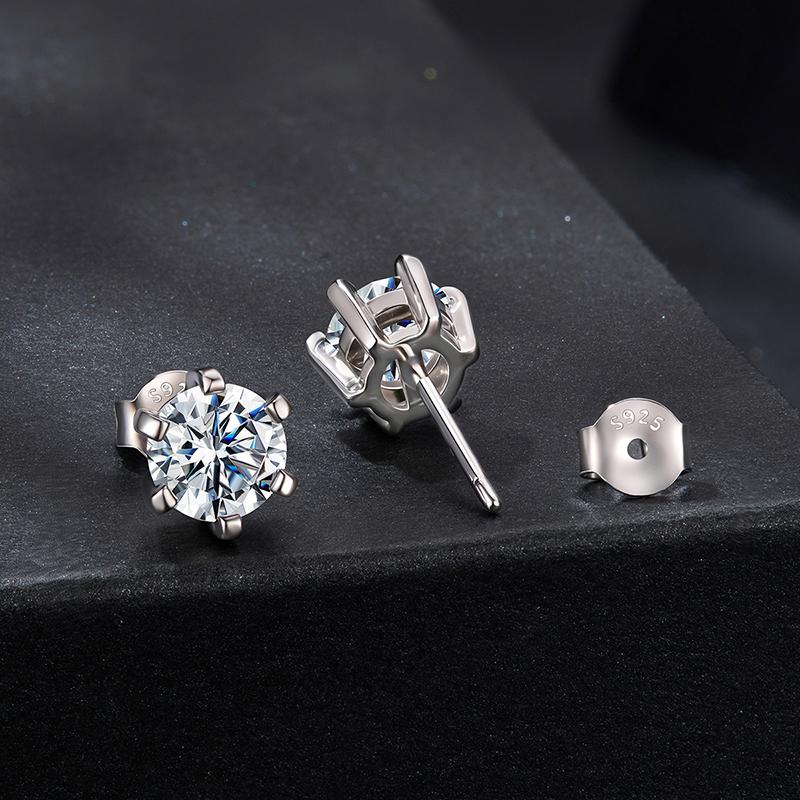 WOSTU Moissanite Wedding Stud Earrings For Women 925 Sterling Silver Sparkly Round Diamond Cut Ear Studs Pendients 0.2-2CT
