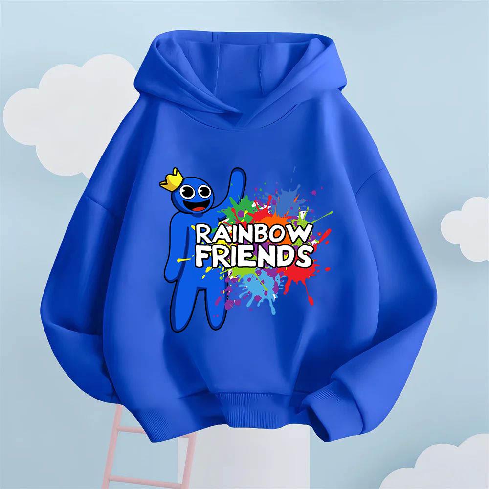 Full of Childlike Fun! Rainbow Friends Blue Cute Character Printed Children's Hoodie, Illuminates Children's Colorful Childhood, Girls' Casual Top