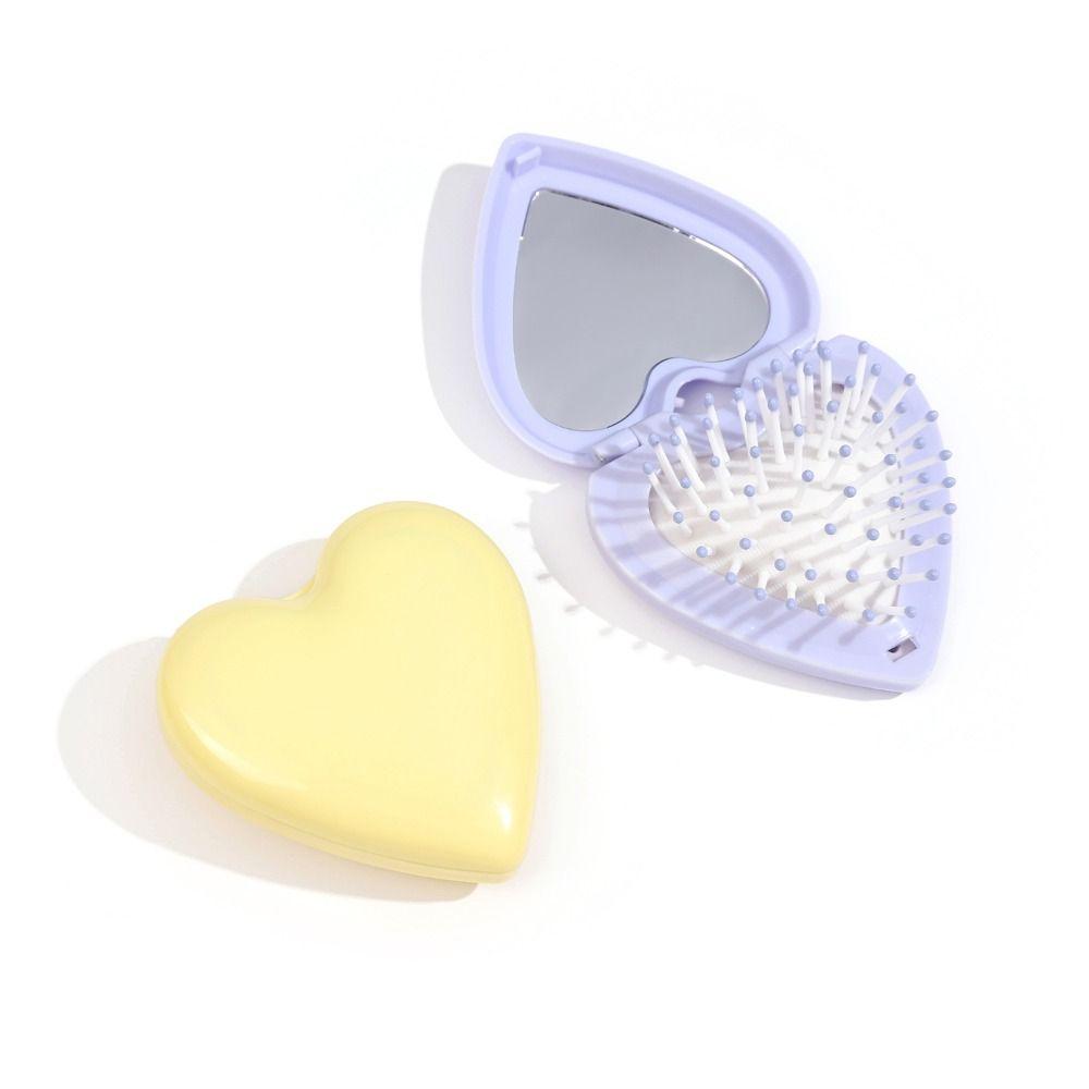 Candy Color Folding Airbag Comb Anti-static Massage Comb Heart Hair Comb with Mirror Women Girl