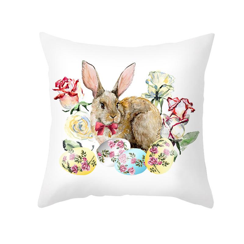 Easter Pillowcase Cartoon Print Bunny Egg Sofa Pillowcase Peach Skin Bedside Cushion
