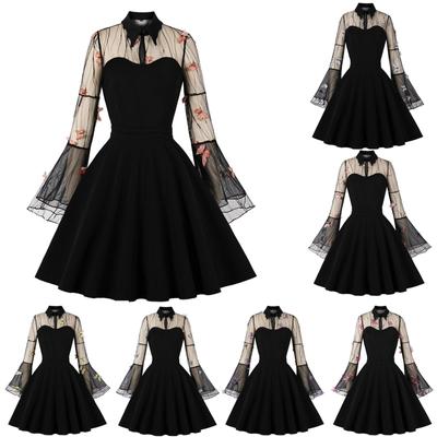 Women Party Butterfly Long Sleeve Retro Dress Sleeve Grenadine Dress