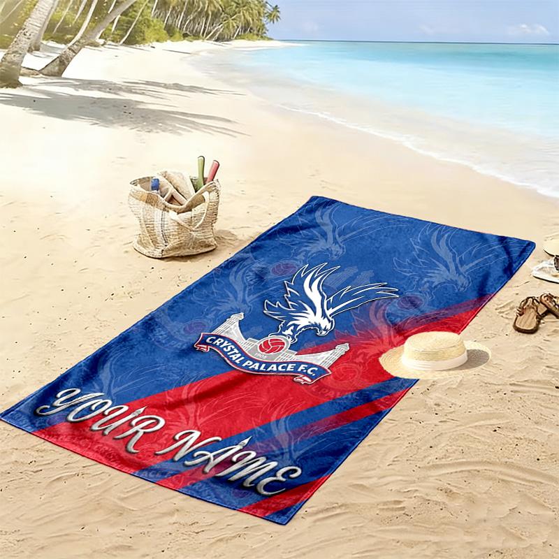 Name Custom Crystal Palace FC Print Beach Towel, Large Soft Quick Dry Towel for Beach Camping Swimming