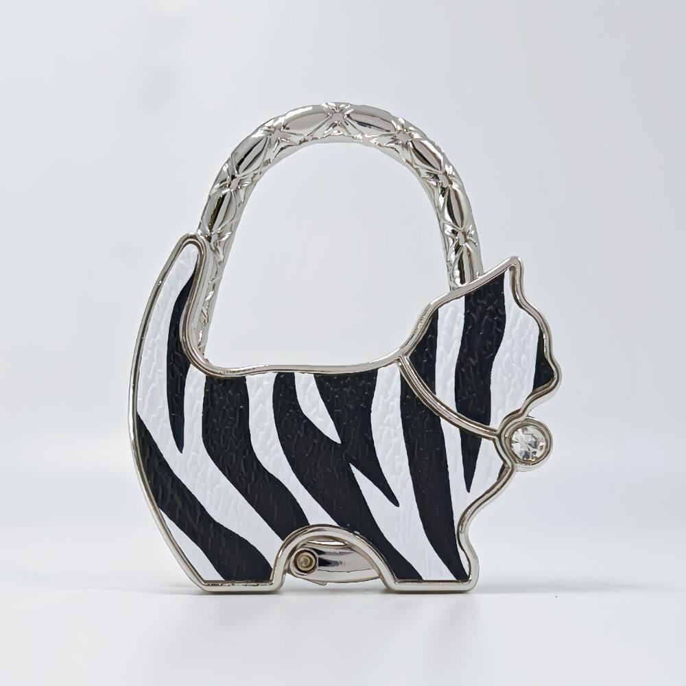 Fashion Leopard Print Cat Handbag Hook Portable Creative Table Hanger Durable Foldable Bag Hanger for Table