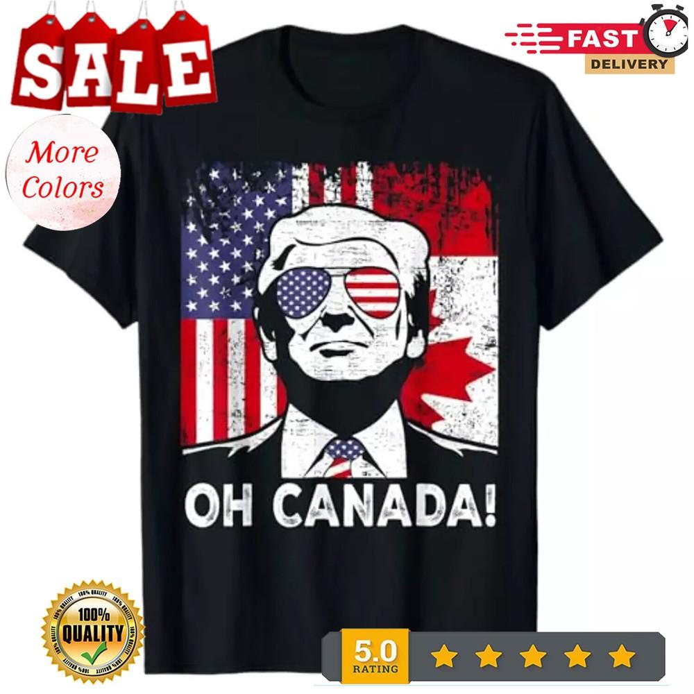 2025/Funny Trump Oh Canada! Half American Flag , Canada Flag T-Shirt Unisex T-Shirt M