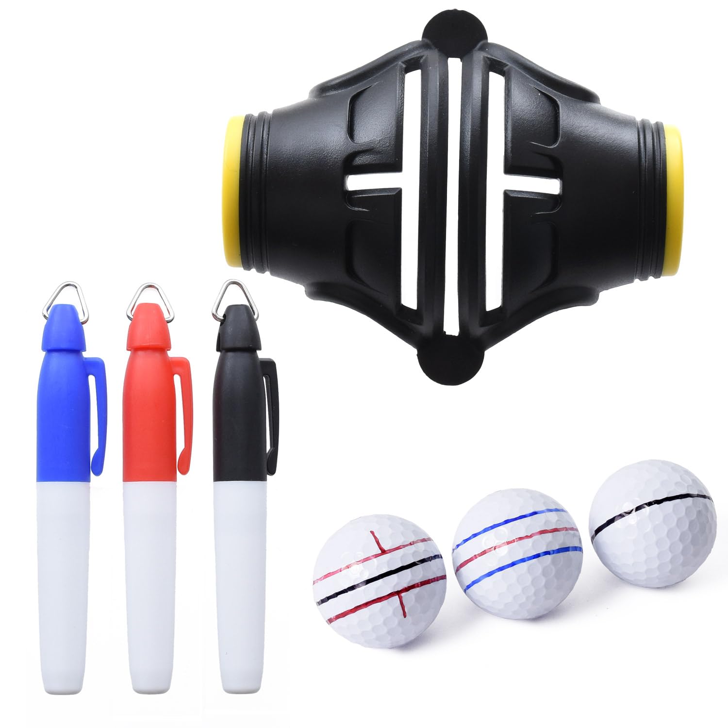 

Sourire Vivre Golf Ball Marker with 3 Color Rotate for Easy Line Can also be Used at Triple Line Marker Pens, 360° Drawing, 180°, (Yellow)