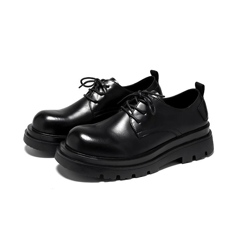 Derby shoes men's low-top Martin boots platform work shoes British casual cool black small leather shoes-R