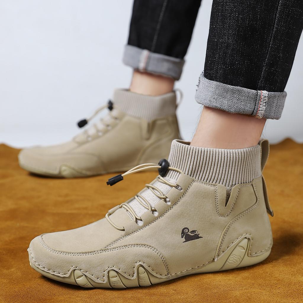 Neu Herrenstiefel Winterschuhe für Herren Pelz Warm Schwarz Leder High Top Freizeitsneaker Luxusmarkenschuhe Motorrad-Stiefeletten