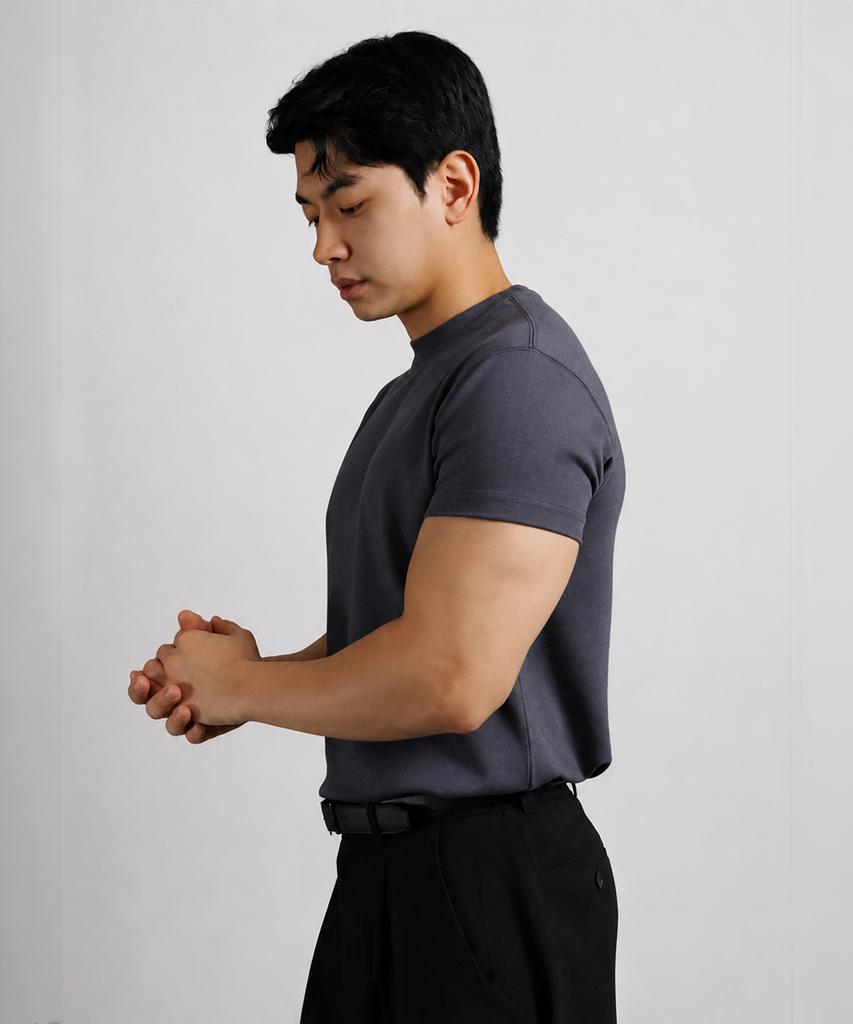 LEADEN Plain Muscle Fit Short Sleeve T-Shirt [Charcoal]
