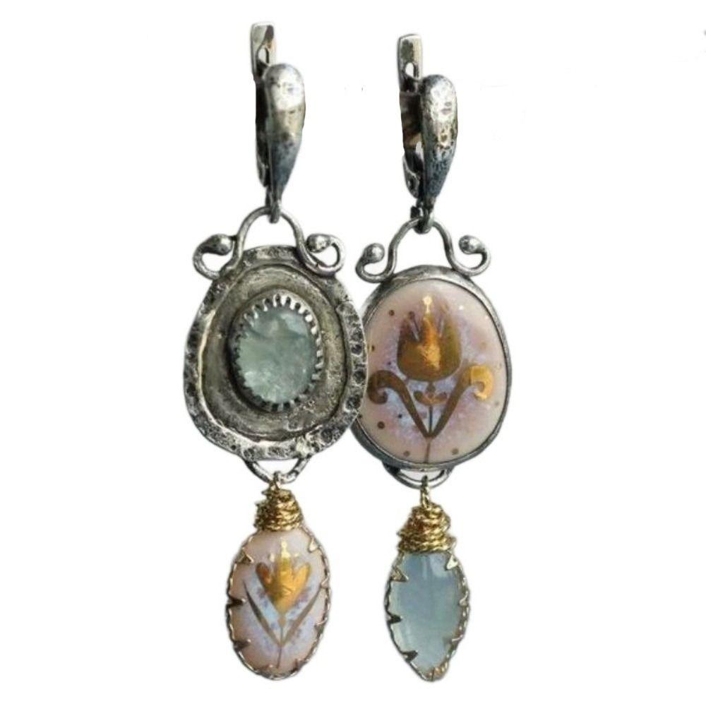 Elegant Dangle Earrings Vintage Tulip Earrings Personality Oval Floral Earrings  Evening Wear серебряный