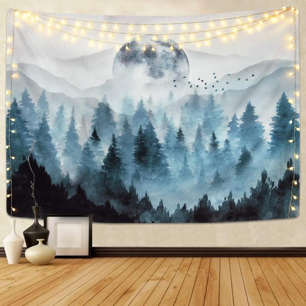 VIKAMA Misty Mountain Forest Tapestry Natural Aesthetics Tapestry Wall Hanging Art Bedroom Living Room Dormitory Decoration