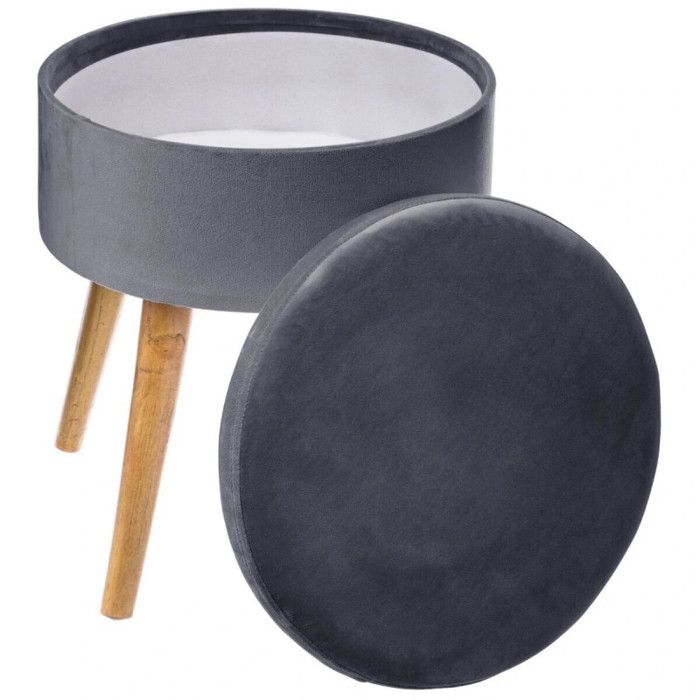 Tabouret coffre en velours "Tess" Atmosphera - Gris