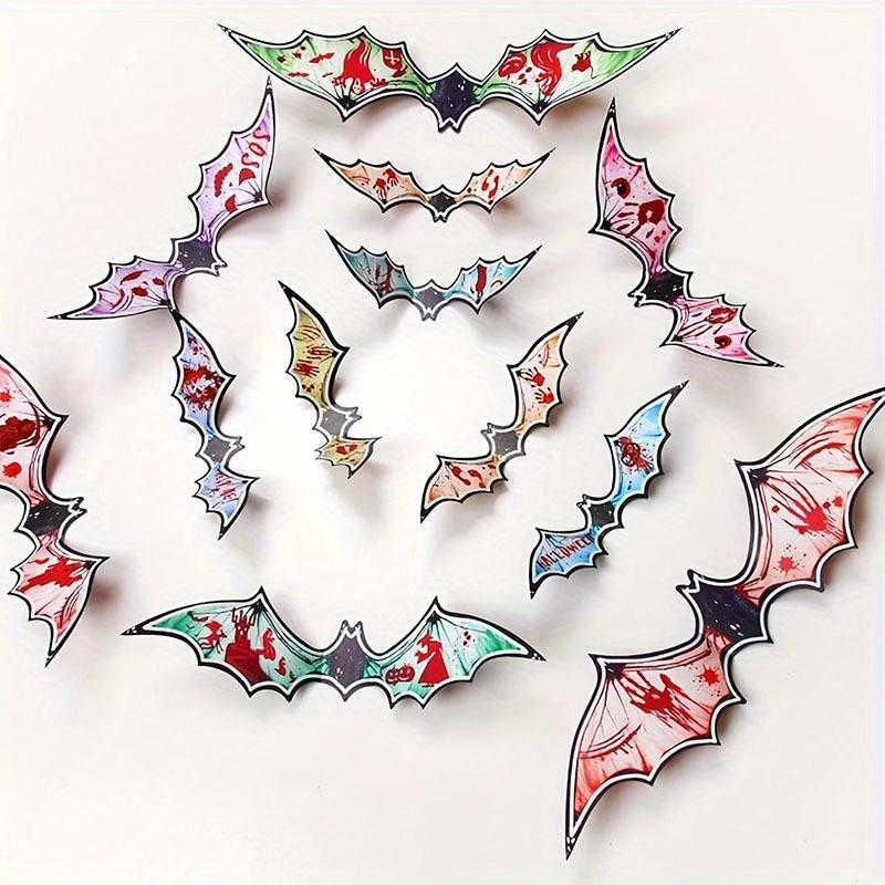 

12pcs/set Luminous Bat Halloween Stickers, Halloween Decoration Set, Perfect for DIY Window and Wall Decoration
