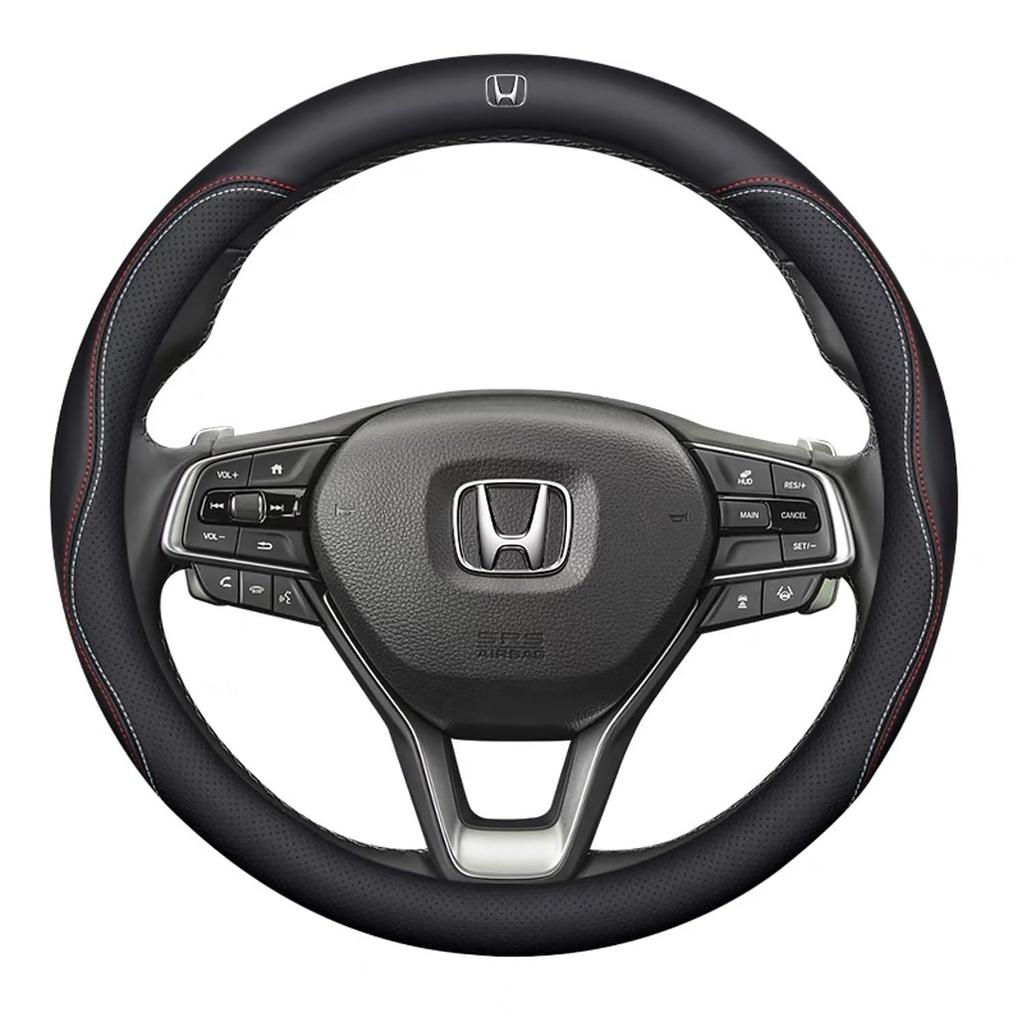QiuFu Compatible Honda Steering Wheel Genuine Fits All Medium Interior Genuine First Layer of Cowhide Lattice 38cm Cover, Leather, N-BOX, CR-V,