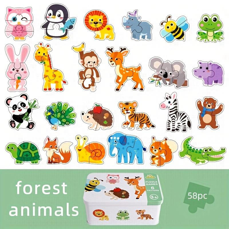 Wooden Cognitive Matching Puzzle for Children – Ocean, Dinosaur & Animal Theme in Reusable Tin Box, Early Learning Educational