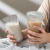 240ml/380ml Striped Glass with Lid Simple Style Water Bottle Juice Milk Beverage Cups Heat-resistant Tea Mug Latte Coffee Cup