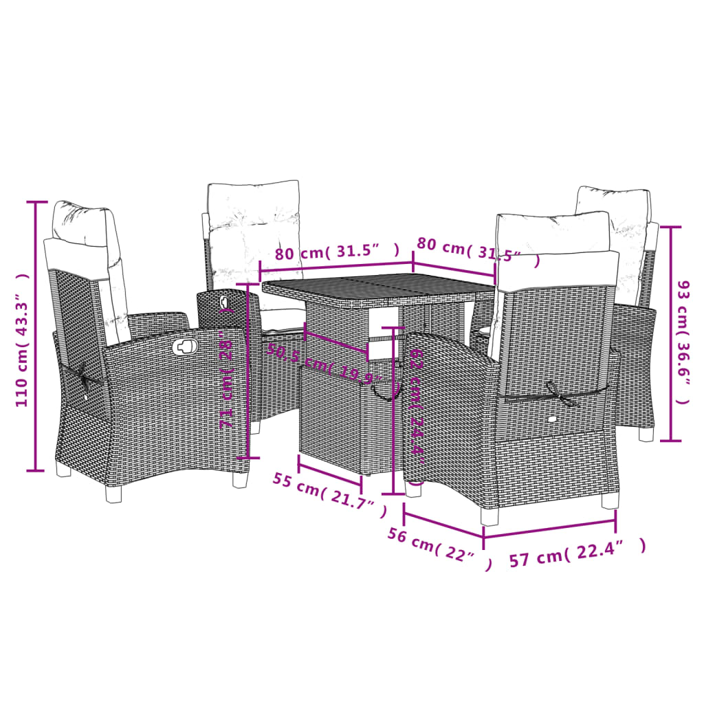 Vidaxl 5-Cz. Garden Furniture Set With Cushions, Black, Poly Rattan